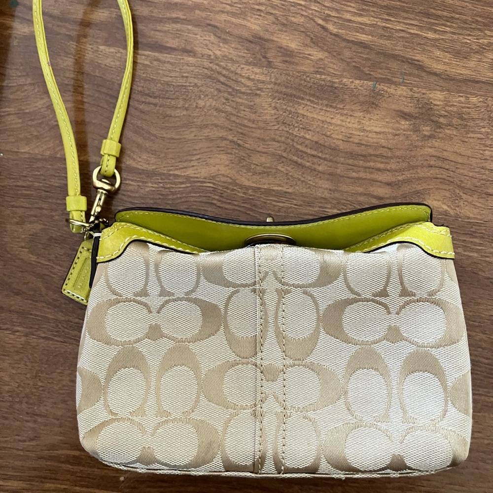 Coach Cream and Lime Green Clutch with Elegant Design